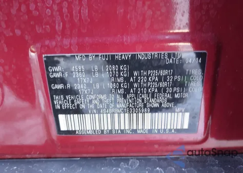 2014 Subaru Outback 2.5I Limited from USA, damaged, VIN 4S4BRBMC1E3305989